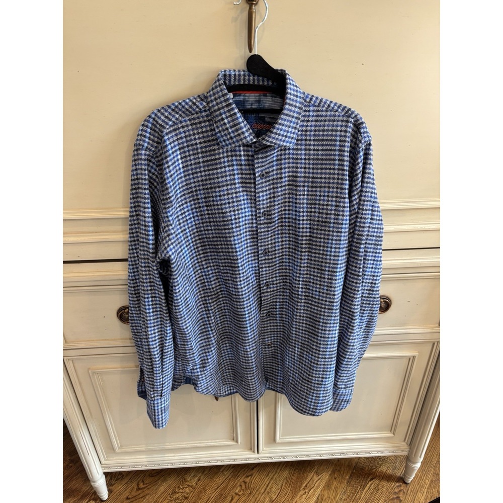 Luciano Visconti Blue Gray Geometric Button Front Flip Cuff‎ Shirt Size Medium